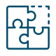A blue outline icon showing three puzzle pieces fitting together and one empty space. 