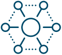Blue geometric icon on a white background, featuring an interlocking loop pattern with a central star-like shape.