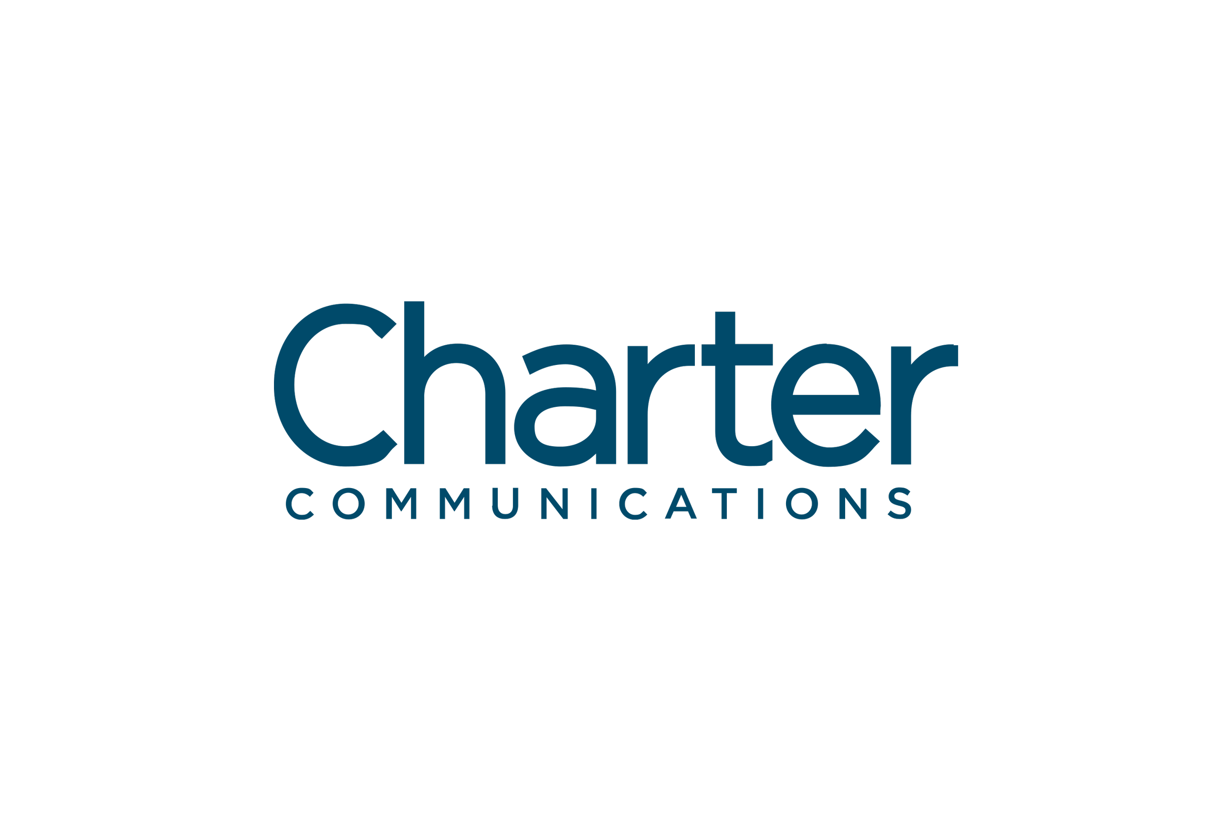 Charter Communications logo in blue letters on a black background.