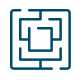 Geometric maze design with nested blue outline paths on a white background 