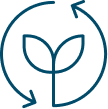 Icon of a simple leaf enclosed in a blue circular arrow.