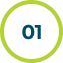 A minimalist graphic with a blue circle containing a white number '01' and a green spiral surrounding the circle.