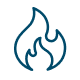Simple blue outline of a flame icon on a light background.