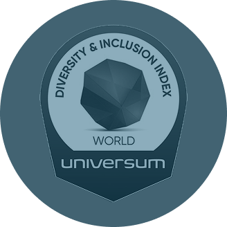 Blue Universum logo featuring a polygon shape. Text reads "Diversity & Inclusion Index, World, Universum,