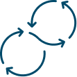 Icon of two interconnected blue circular arrows on a white background, forming an infinity symbol.