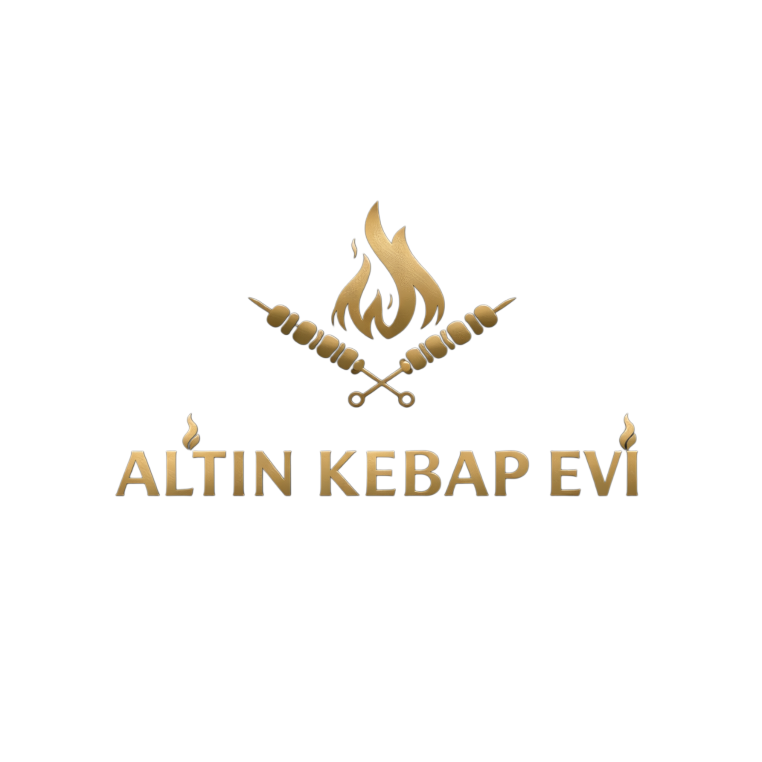 Logo of Altın Kebab Evi with stylized flames, skewers, and text in gold, red, and black colors.