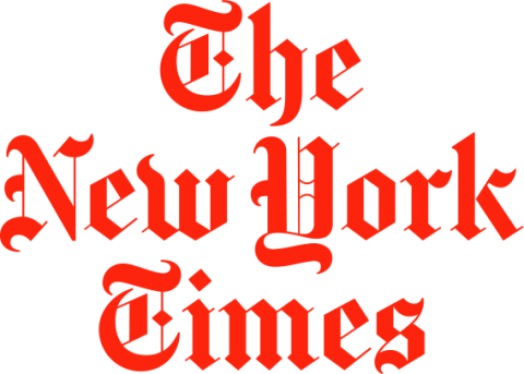 Logo of The New York Times in red text on black background.