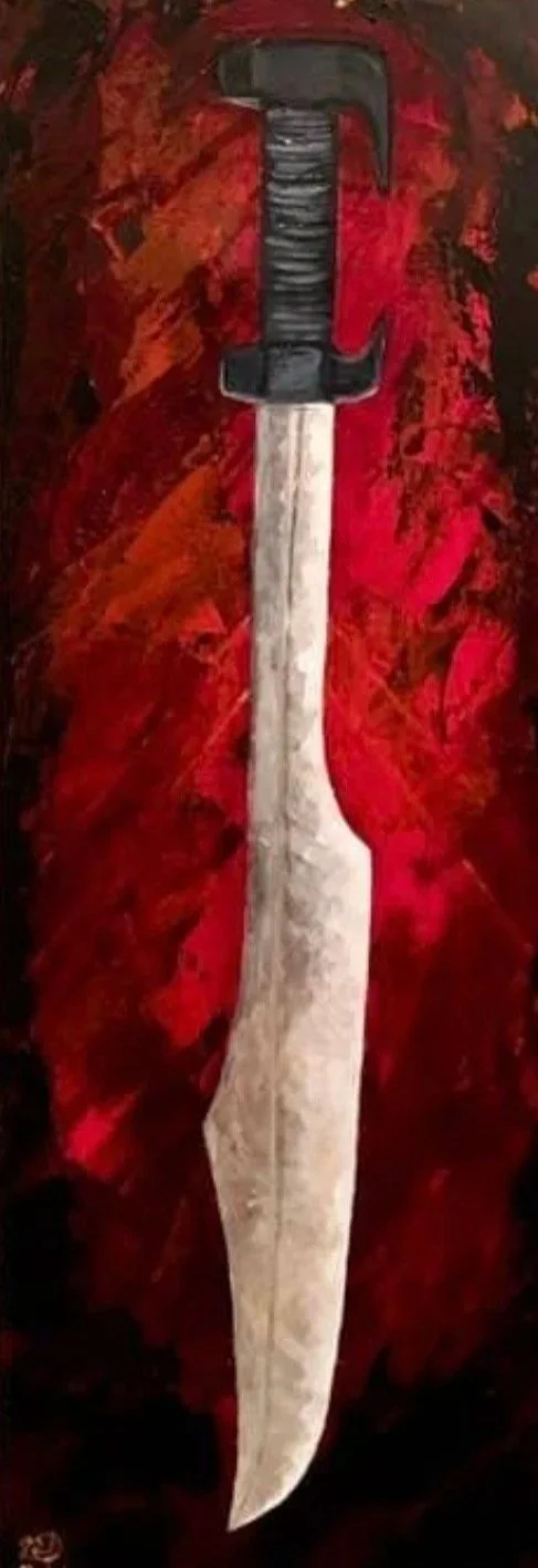 Sword of my Brother, Acrylic on Canvas, 12" x 36", 2019
