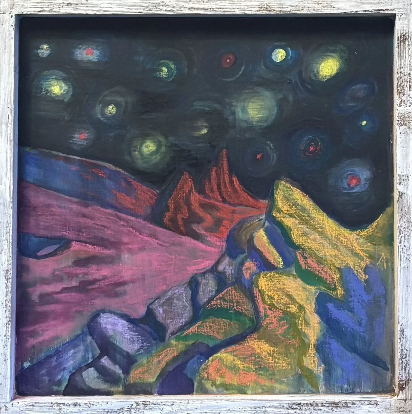 Garden of the Gods, Mixed Media on Pastelboard, 16" x 16", 2025