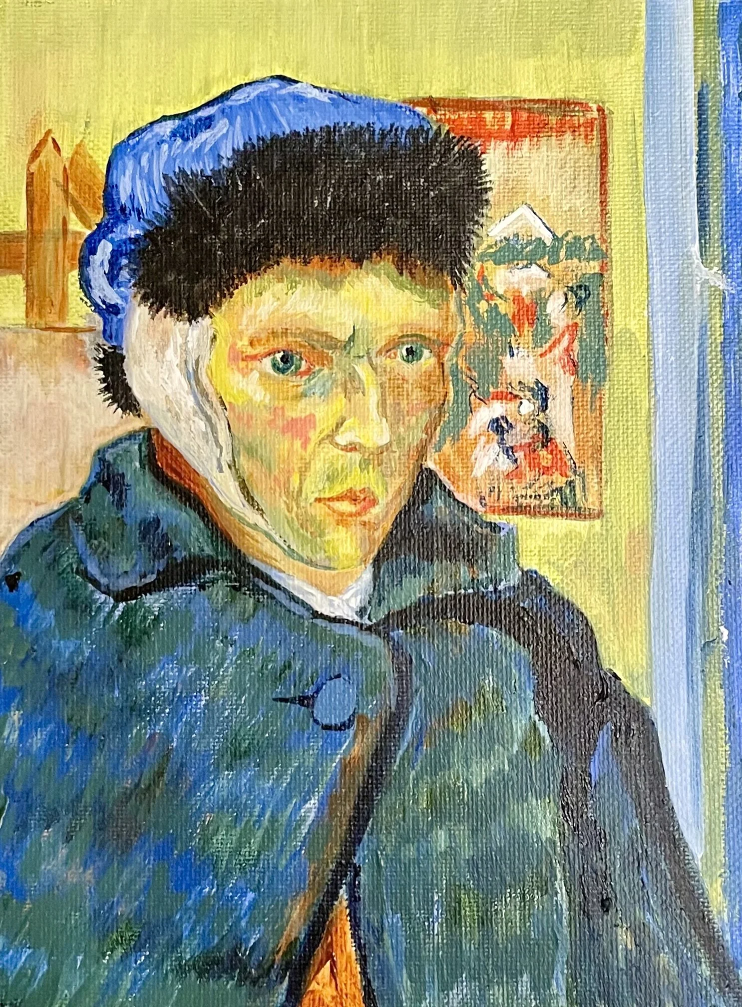Study of Van Gogh (Gift for CI Surgeon), Acrylic on Canvas, 4" x 6", 2021