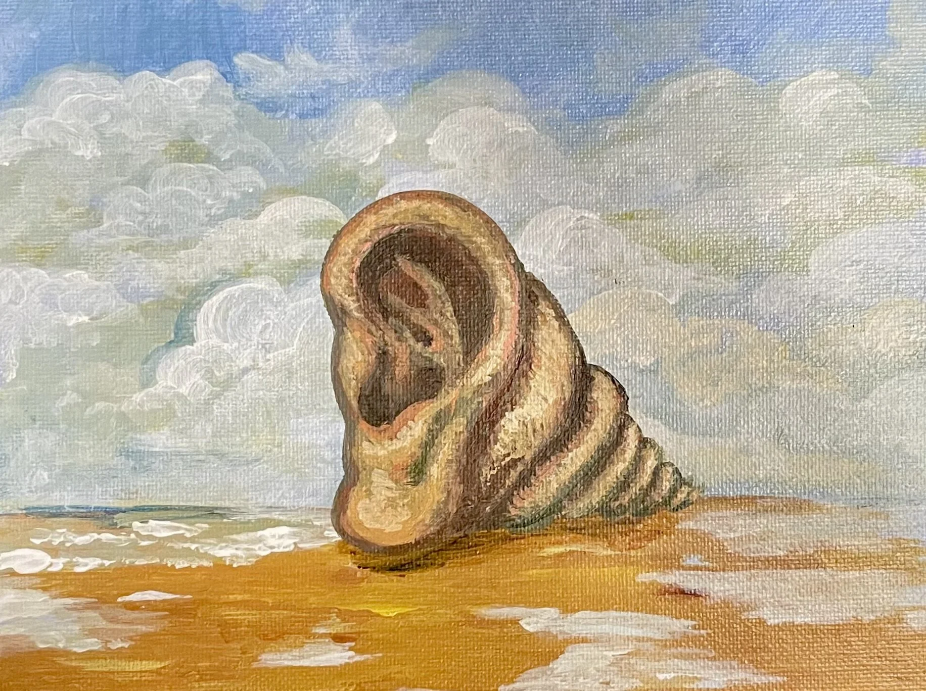 Study of Magritte (Gift for CI Audiologist), Acrylic on Canvas, 4" x 6", 2021