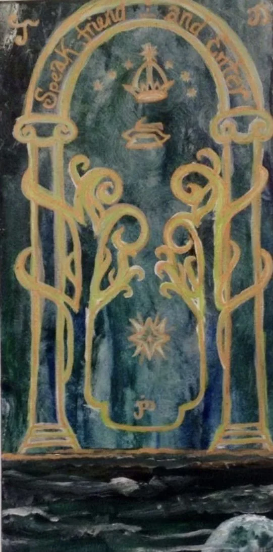 The Doors of Durin or The West-Gate of Moria, Acrylic on Canvas, 12" x 18"