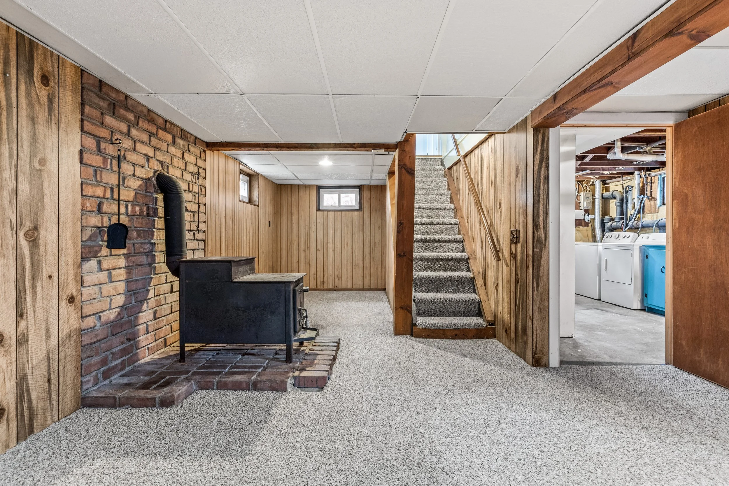 Basement with wood burning stove, 50 Denton St. Patchogue, NY