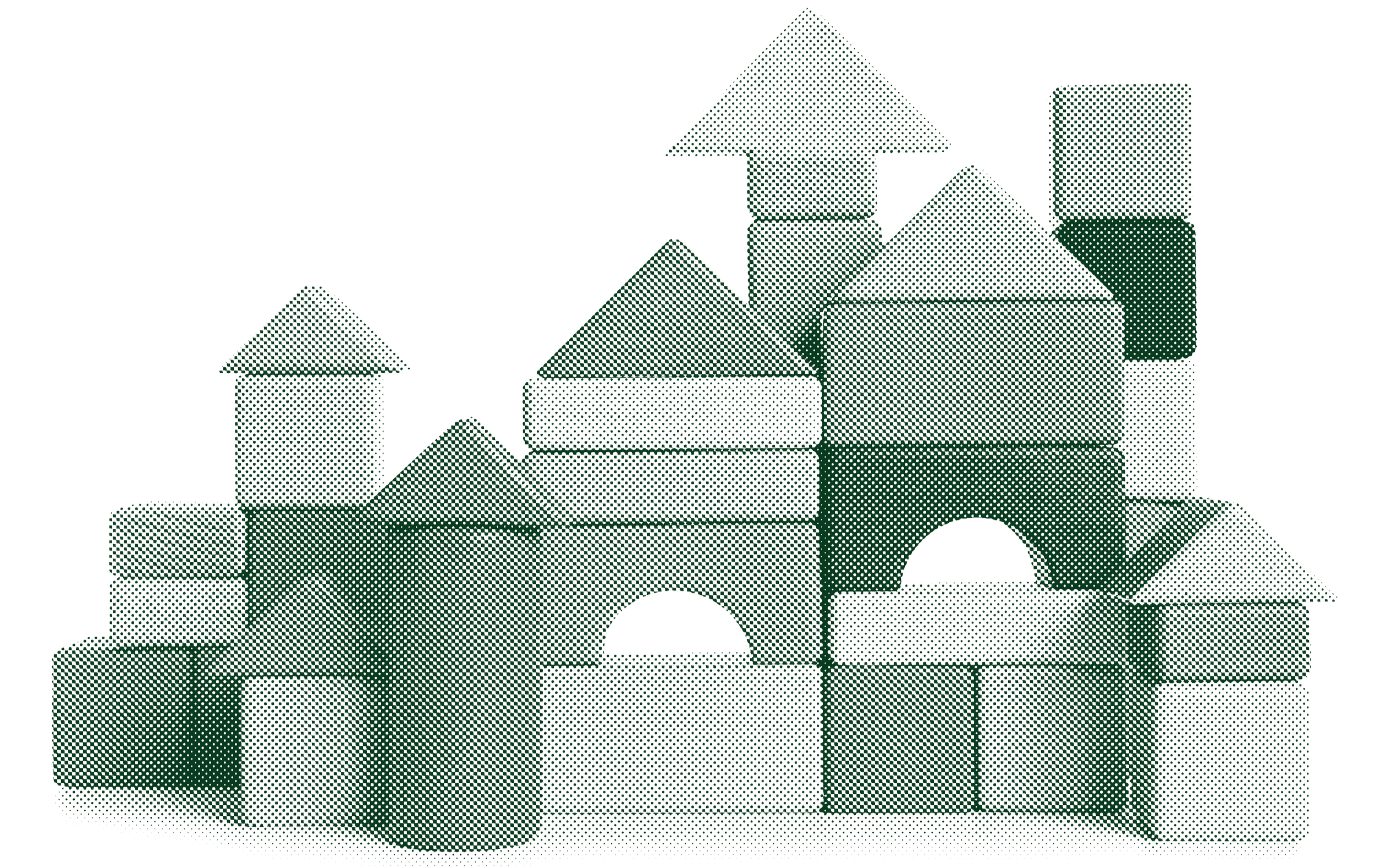 Digital illustration of a stack of toy building blocks in various shapes with an upward arrow on top, symbolizing growth or building.