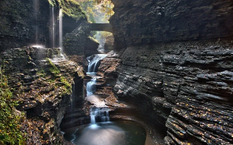 Rock formation with water fall
