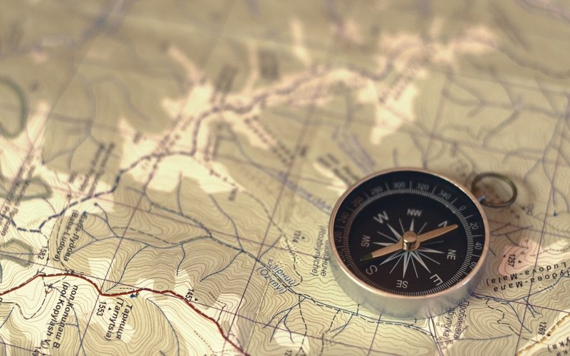 Compass on a map