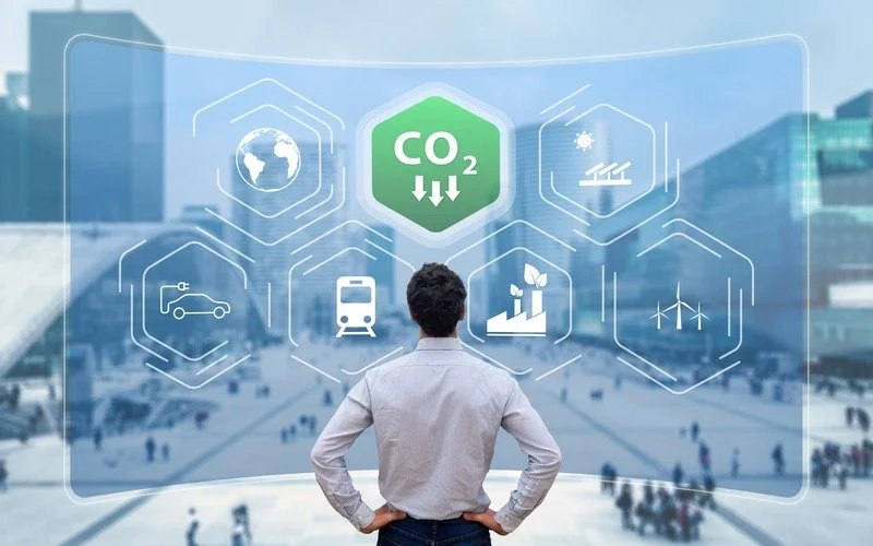 Man looking at a screen with CO2 image