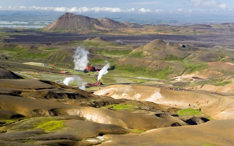 Arid landscape with geothermal steam