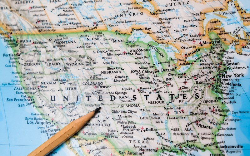 United States map with pencil pointing at the Southwest