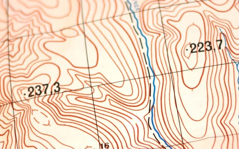 Geographic map with red lines and numbers