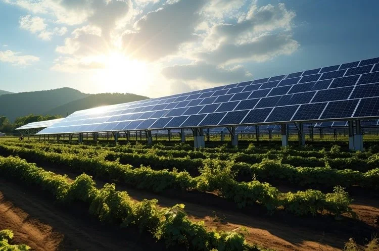 Solar panels in a field