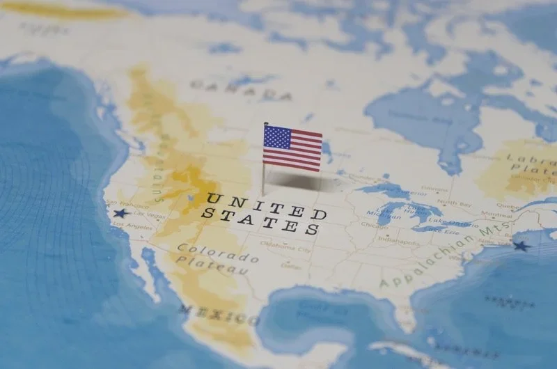 Map of USA with flag