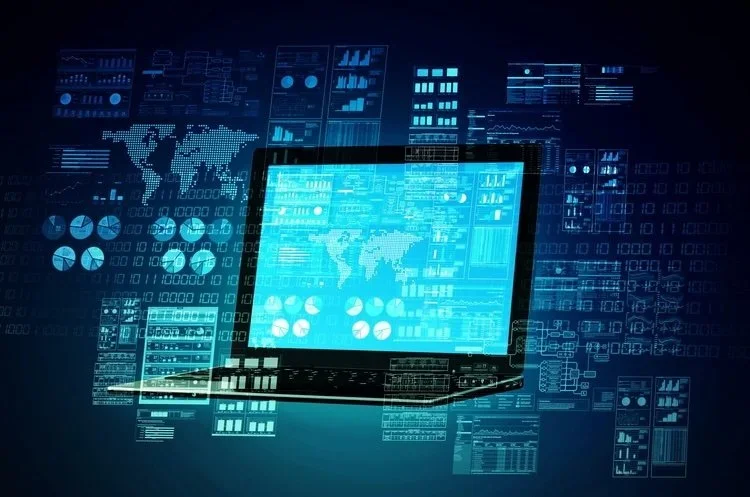 Laptop with technology icons