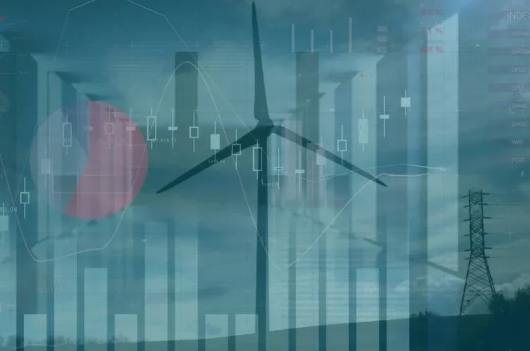 Windmill with energy graphics