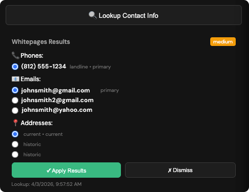 Lookup contact info