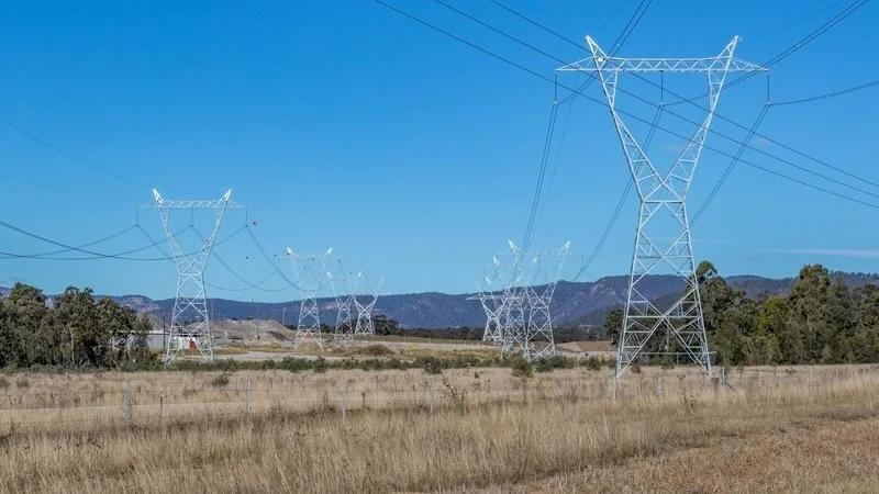 Right of way path with utility towers