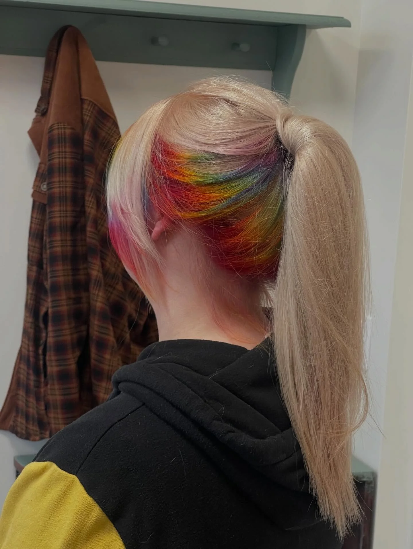 so so so fun #rainbowhair #blainehairstylist #twincitieshairsalon #blondeandrainbow #emberandshears