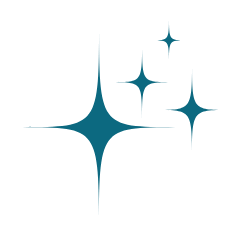 Stylized blue star-like design with smaller stars surrounding a larger one