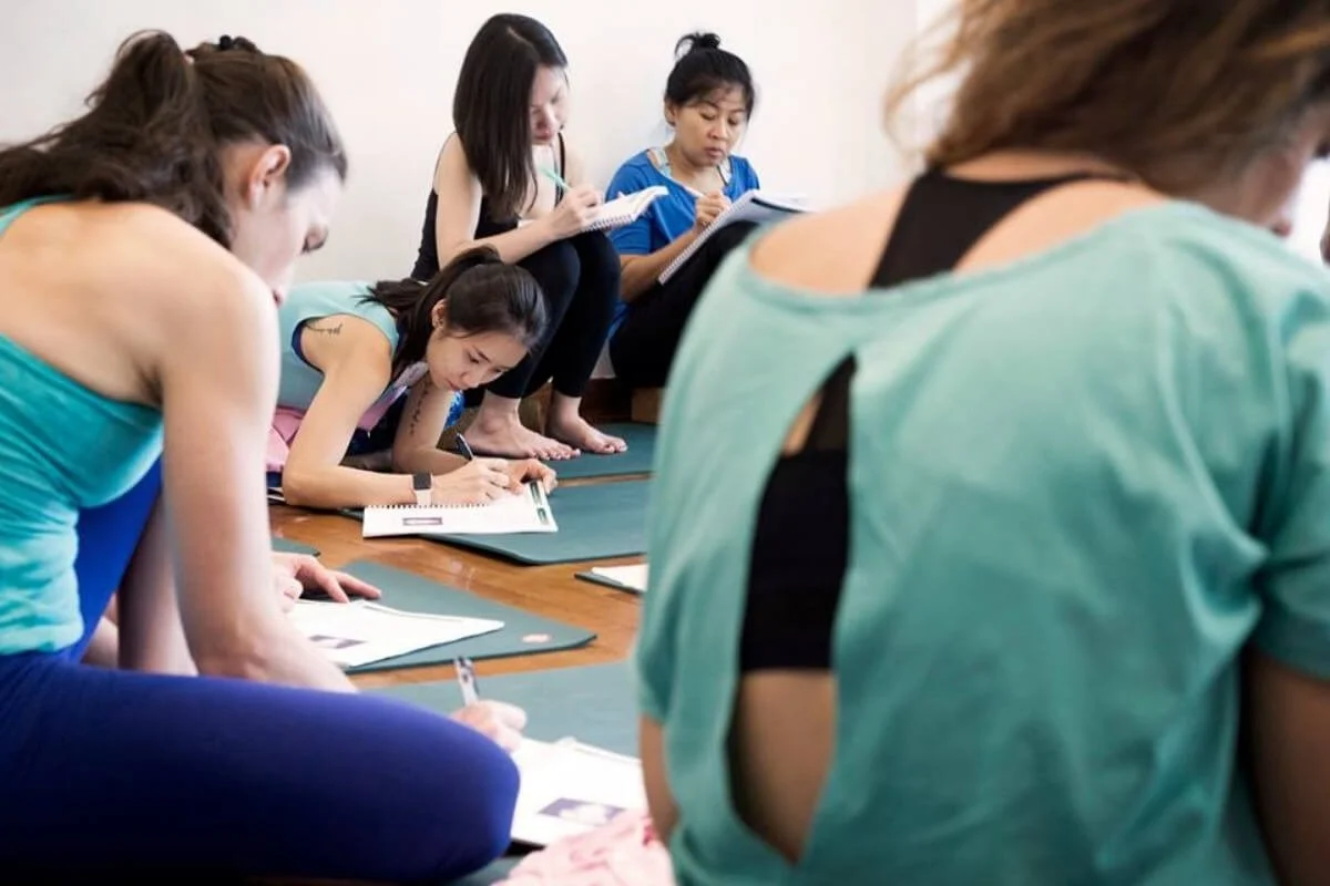 Small group learning during Power to Lead yoga teacher training in Lisbon Portugal