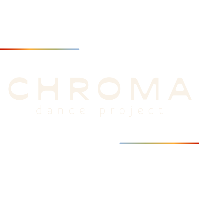 Chroma Dance Project logo with pastel-colored horizontal lines at the top and bottom, and the words 'CHROMA dance project' in light beige text.
