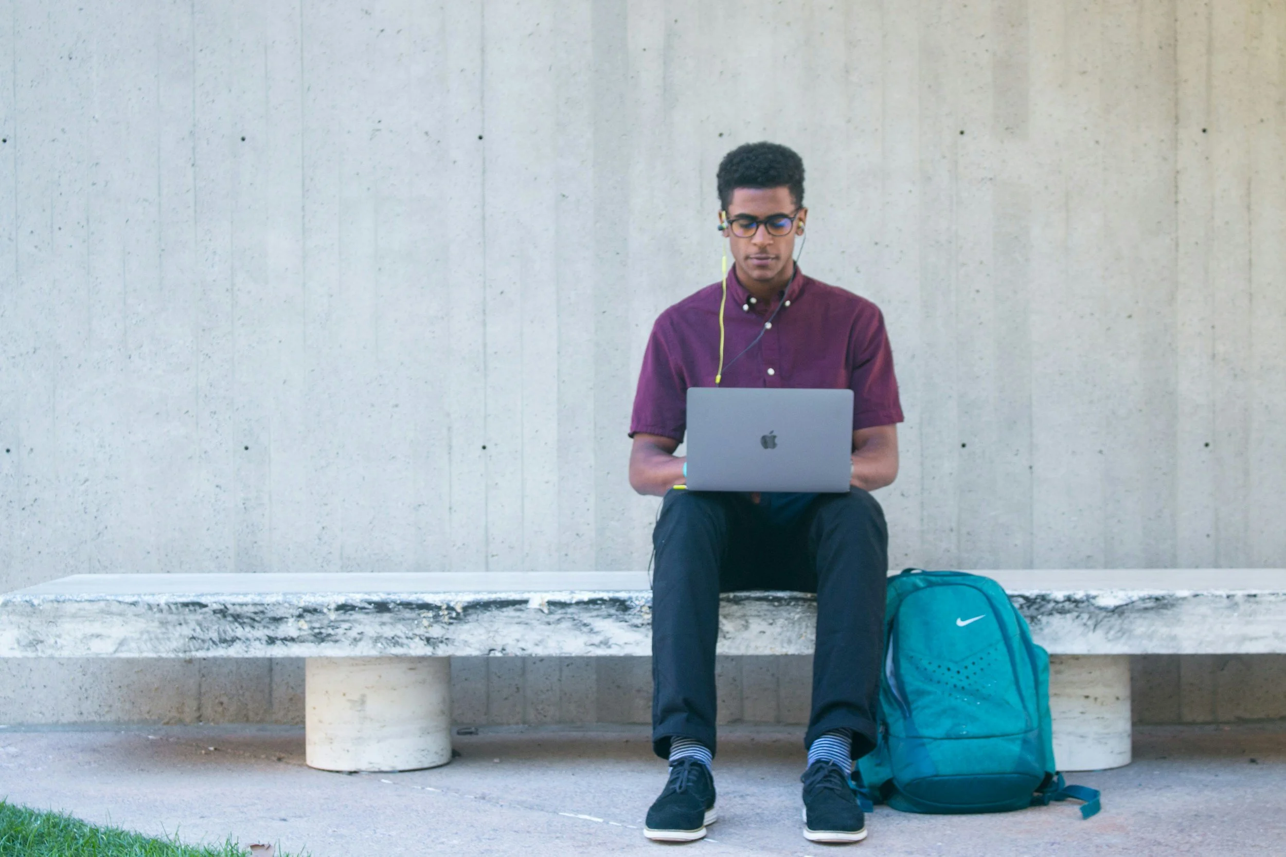 Graduate student working on laptop