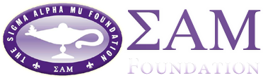 Sigma Alpha Mu Foundation logo featuring a white airplane silhouette enclosed in a purple circle with white text, and the Greek letters Sigma Alpha Mu in purple with the word 'Foundation' beneath.
