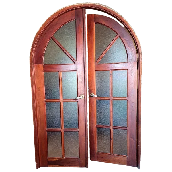 Wooden double doors with frosted glass panels and an arched top, with one door partially cracked open. DarrenSoares.com - Contact Page - A Humans Guide To Healing
