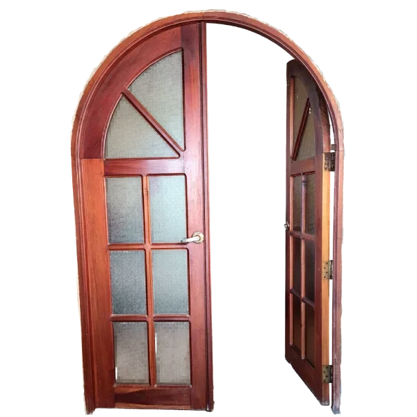 Wooden double doors with frosted glass panels and an arched top, with one door open. DarrenSoares.com - Clarity Session - A Humans Guide To Healing