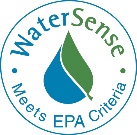 WaterSense logo with a water droplet and leaf, stating 'WaterSense Meets EPA Criteria'.