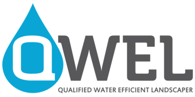 Logo of OWEL, a water droplet with a stylized water droplet shape integrated into the letter Q, with the text "OWEL" and the tagline "Qualified Water Efficient Landscaper" beneath.