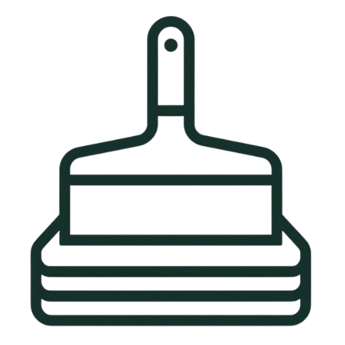 Illustration of a paintbrush with a wide flat bristle, depicted with a black outline.