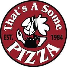 Logo for That's A Some Pizza, established in 1984, featuring a cartoon pig with a chef hat and a red circle background.