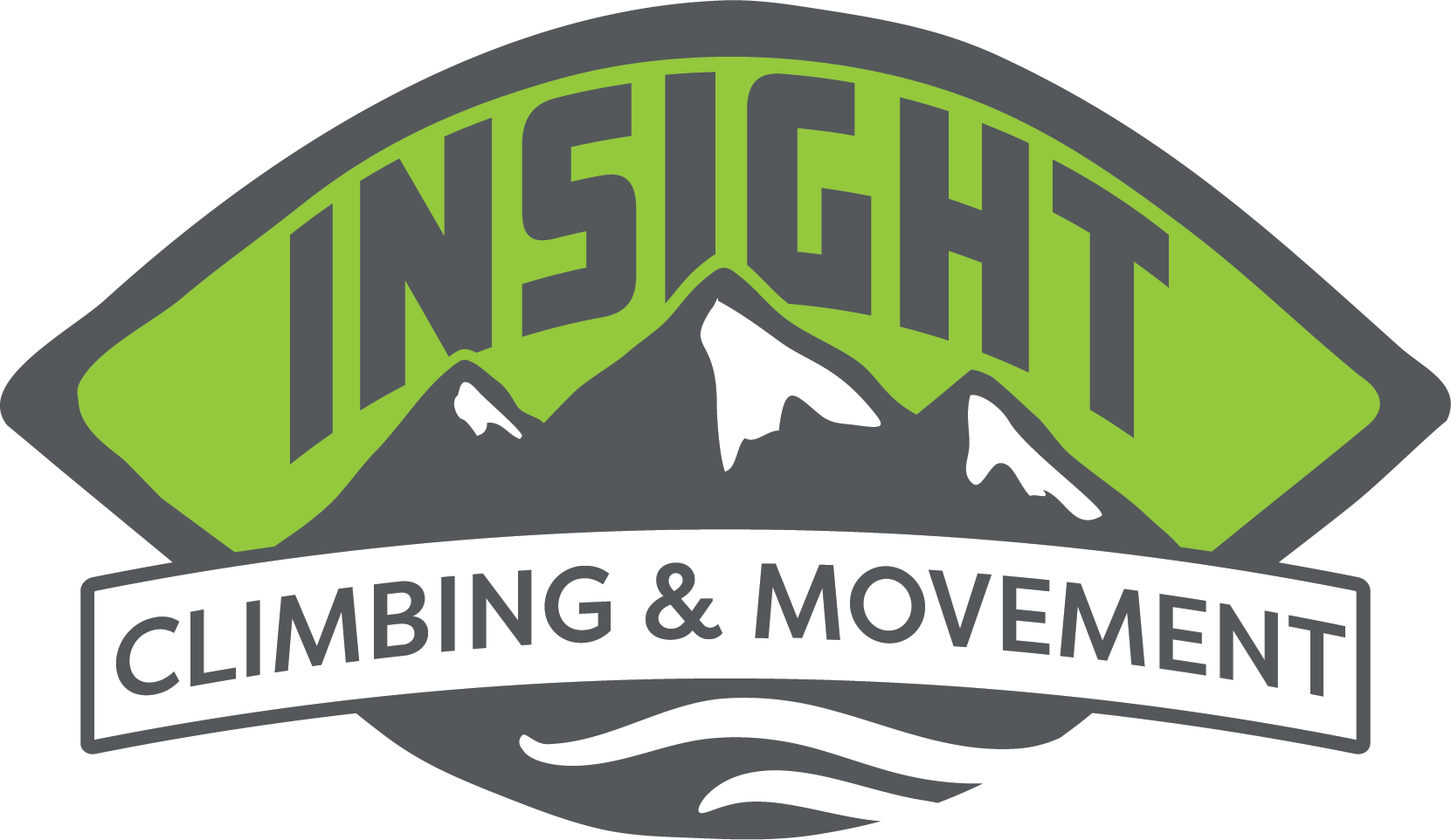 A logo for Infinite Climbing & Movement featuring a mountain with snow caps and the text 'INFINITE' in green, and 'CLIMBING & MOVEMENT' in black on a white banner.