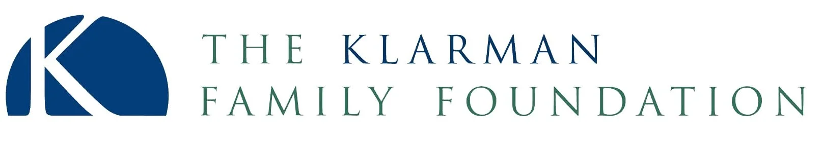 Logo of The Klarman Family Foundation with a blue circle and a stylized white K, and green and dark blue text