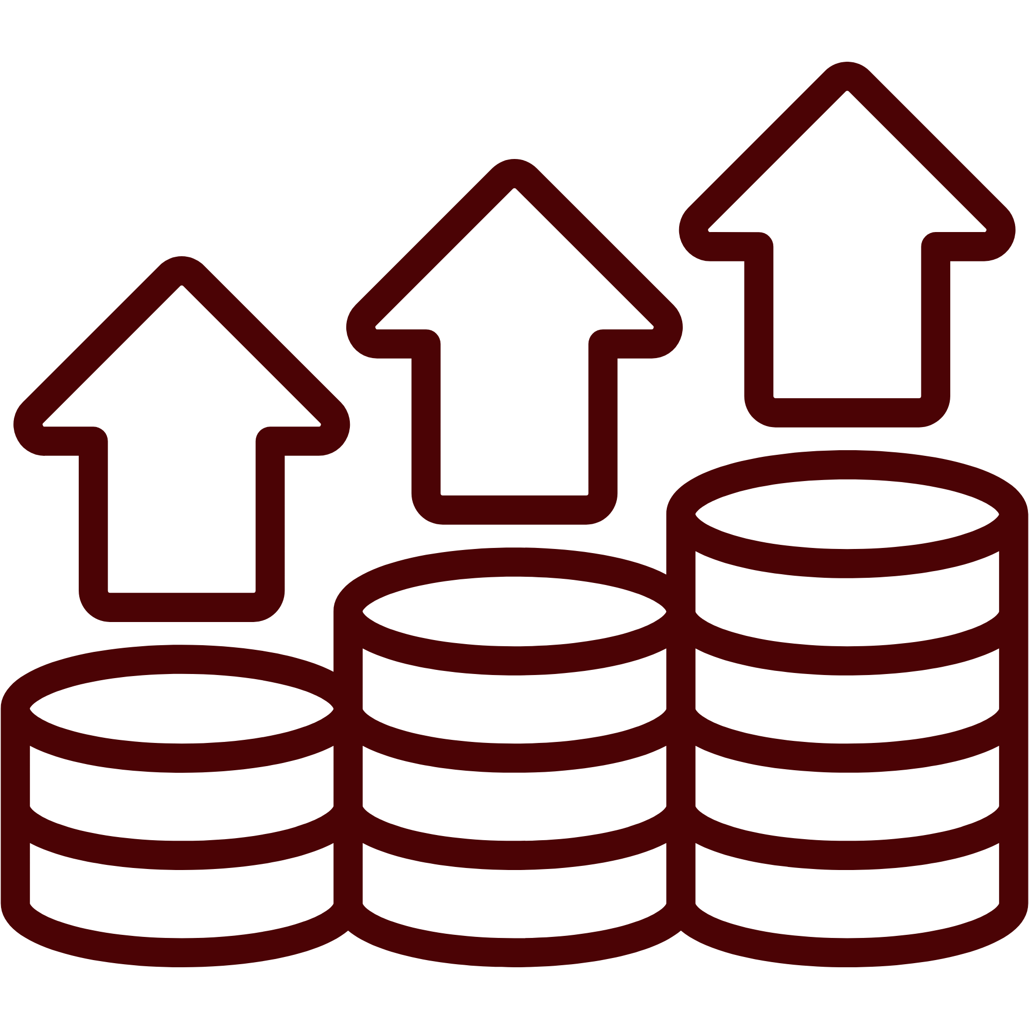 Stacked coins with upward arrows indicating growth or increase in value.