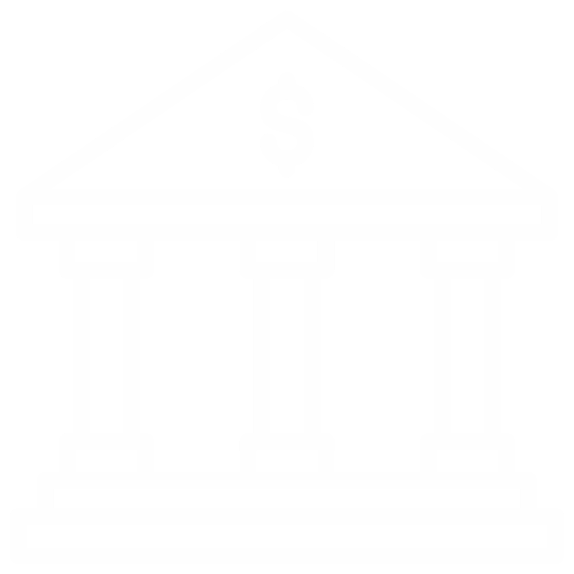 Icon of a bank with columns, a triangular roof, and a dollar sign in the center.