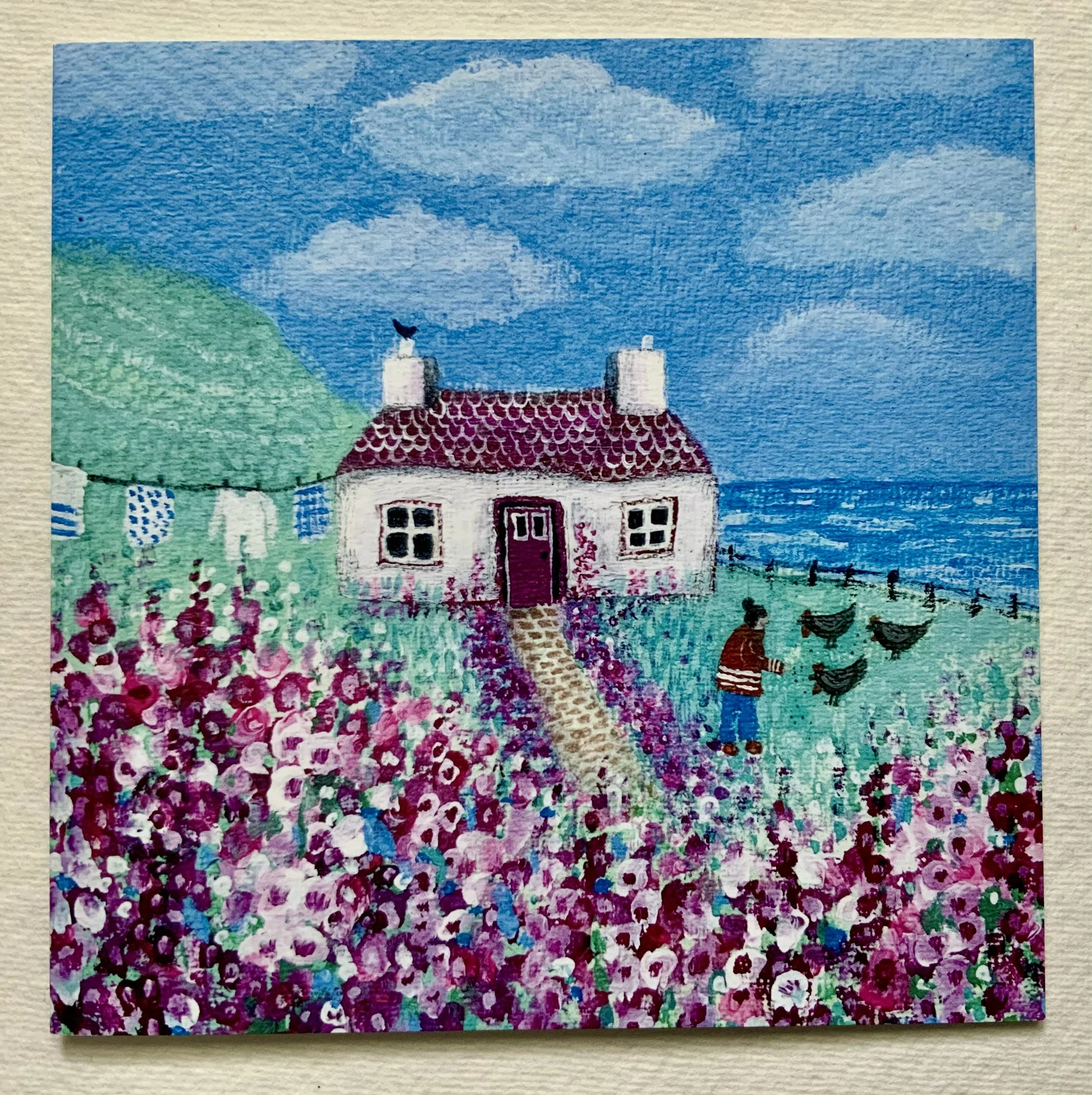 Hollyhock Cottage Blank Greetings Card