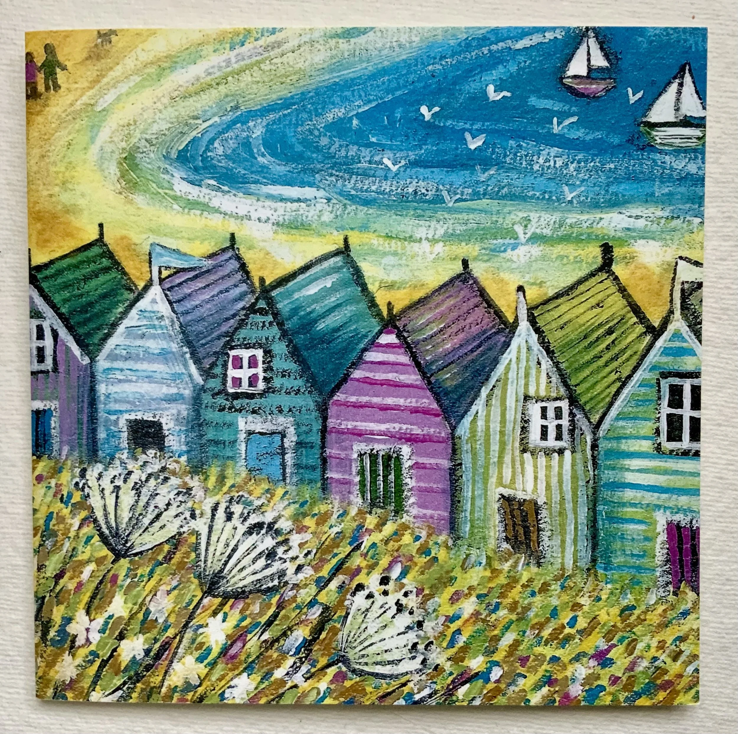 Beach huts, Blank Greetings Card