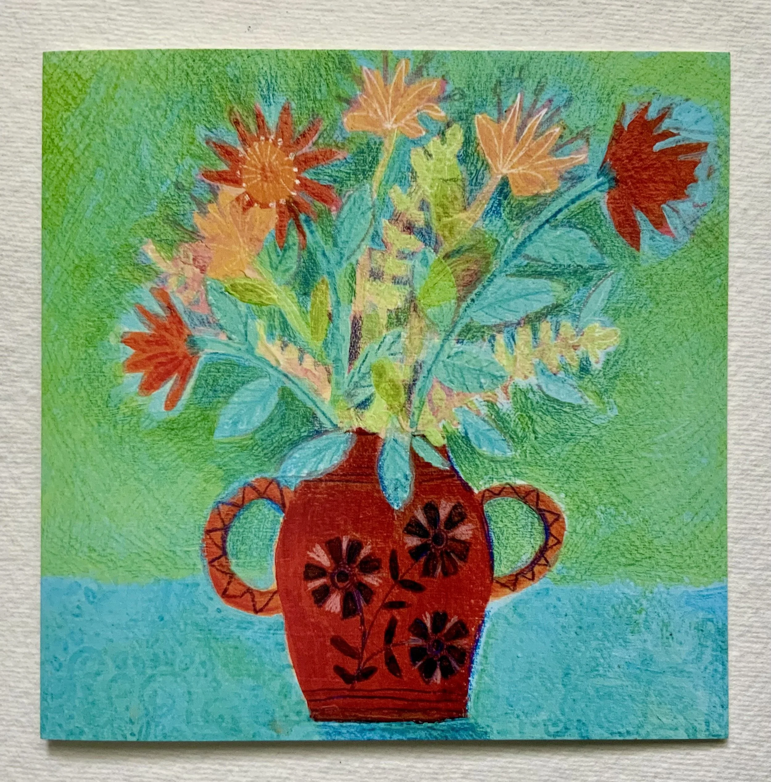Colourful  Floral Vase blank greetings card