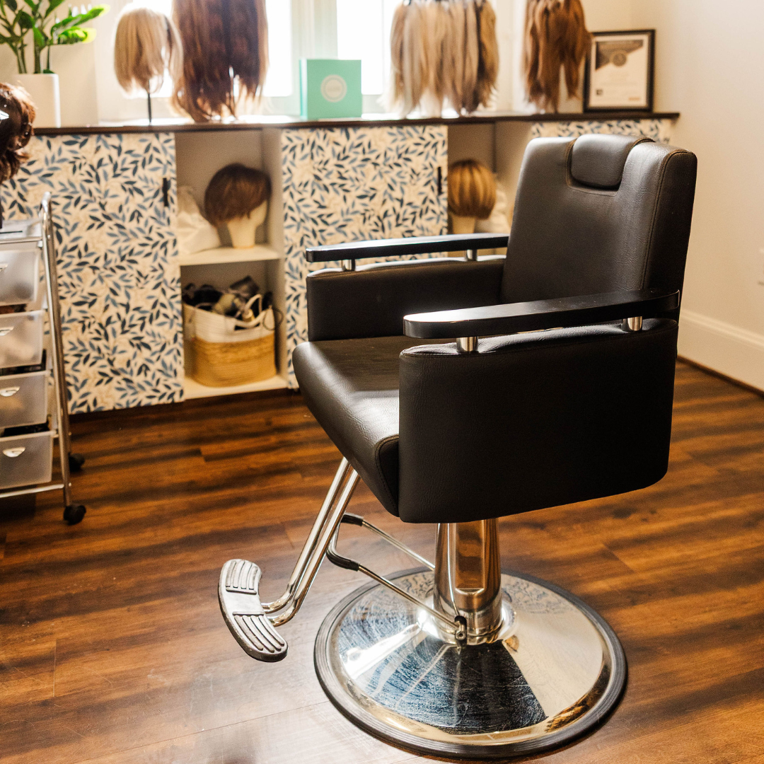 This image shows the private wig room at bLUXE Wigs and Toppers in Medway, ma
